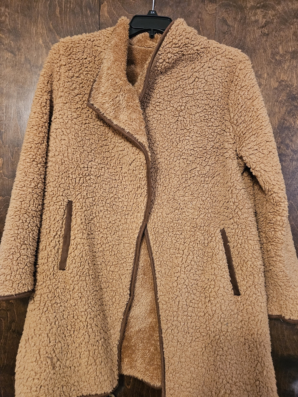SHEIN Camel Teddy Jacket with Brown Trim